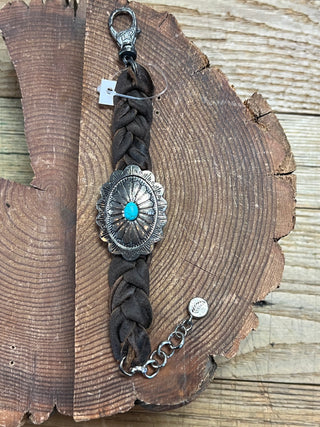 Braided Leather Key Chain with Bolo Tie - Oval
