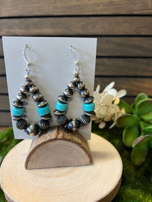 Silver Pearl Ranch - Navajo Pearl and Turquoise Earrings