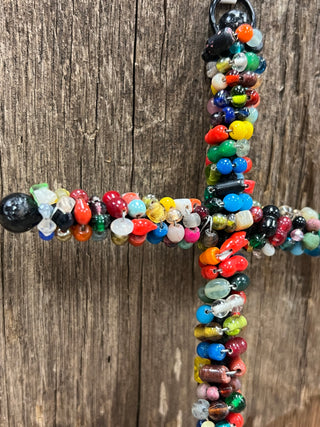 Metal Cross Wall Hanger - Handmade with Recycled Glass Bangles