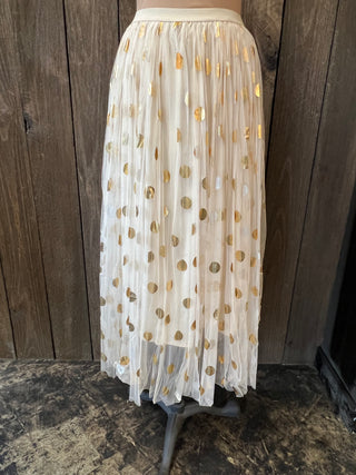Lined Mesh Knit Long Skirt - Gold Dots