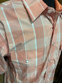 Panhandle - Men’s Short Sleeve Plaid Shirt - Peach