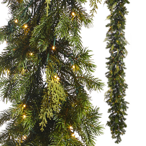 9' SNAKE LIGHT GREEN MIXED CEDAR AND PINE GARLAND