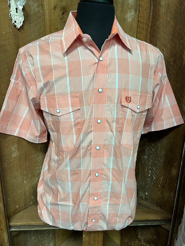 Panhandle - Men’s Short Sleeve Plaid Shirt - Peach