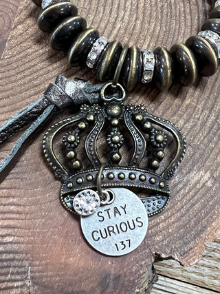 Stone + Bead Bracelet with Crown Dangle - Stay Curious