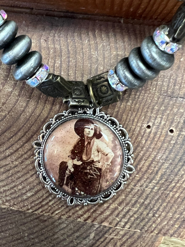 Stone Bracelet with Vintage Woman Dangle