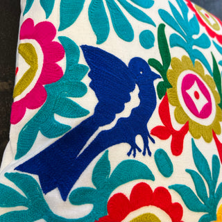 Otomi Bird Embroidered Pillow