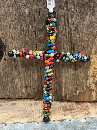 Metal Cross Wall Hanger - Handmade with Recycled Glass Bangles