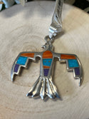 Silver Thunderbird with Multi Color + Turquoise Pendant
