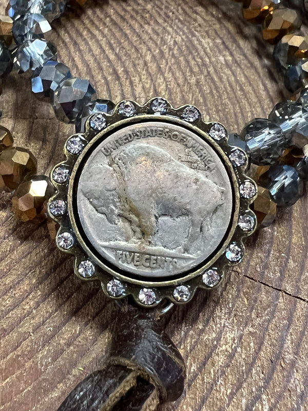 Double Stack Bead Bracelet with Vintage Buffalo Nickel