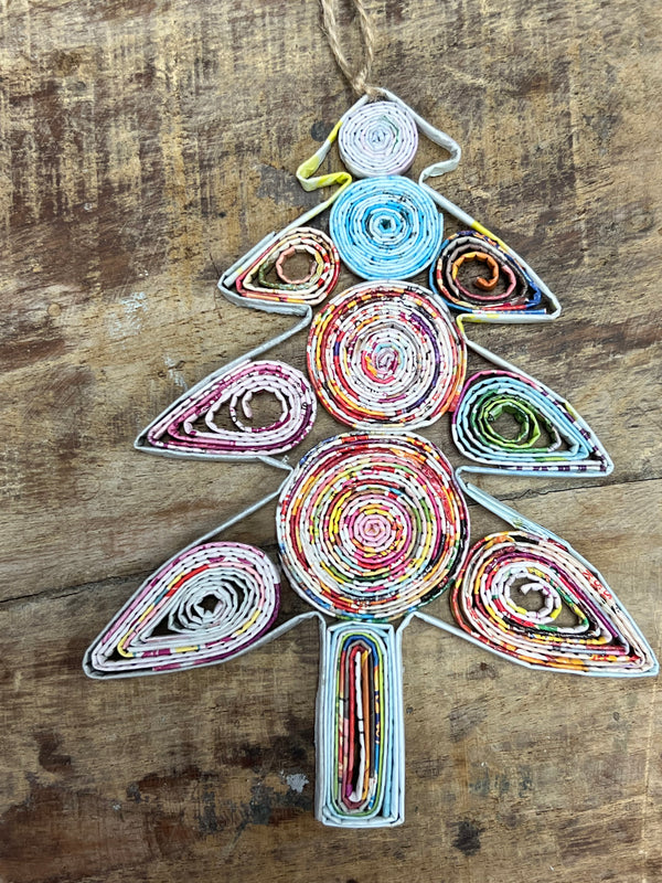 Christmas Tree Ornament - Made from Recycled Newspapers