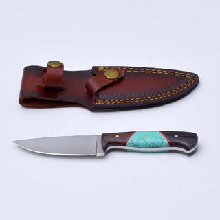 Handmade Hardwood Turquoise Pairing Knife with Leather Sheath by Titan PAR-001