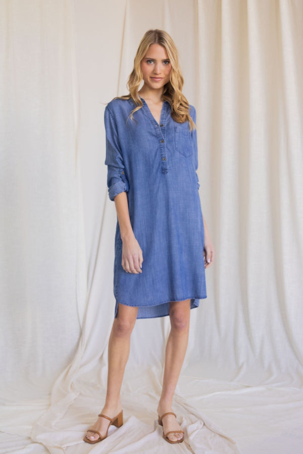 Tencel Fabric Dress with Convertible Sleeves