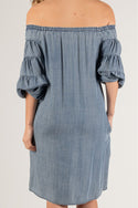 Tencel Off Shoulder Medium Wash Dress