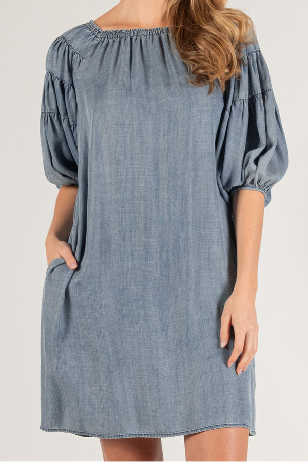 Tencel Off Shoulder Medium Wash Dress