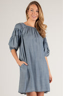 Tencel Off Shoulder Medium Wash Dress