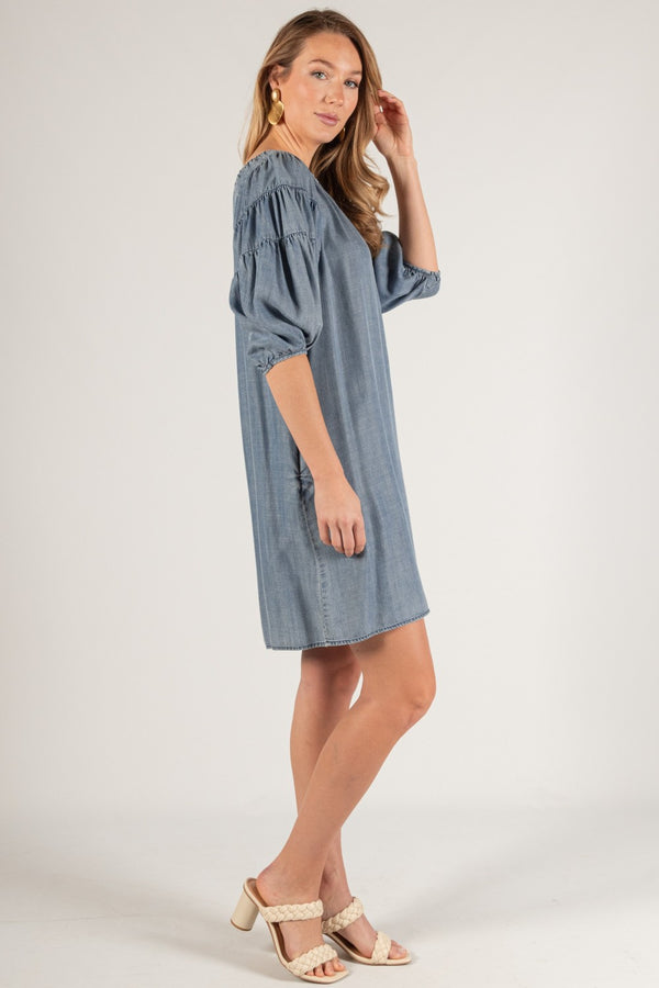 Tencel Off Shoulder Medium Wash Dress