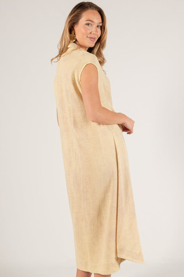 Mineral Wash Gauze Front Tie Sleeveless Dress - Taupe