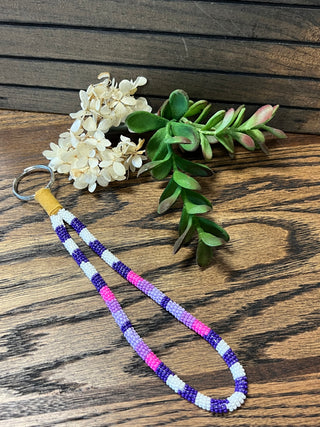 Handmade Beaded Key Fobs - Purple + White
