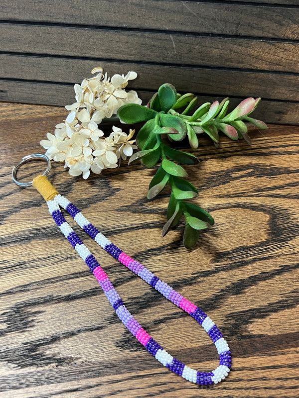 Handmade Beaded Key Fobs - Purple + White