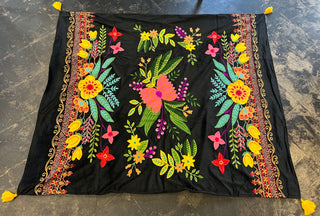 Velvet Embroidered Throw - Black