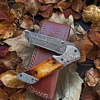 American Eagle Burnt Wood Damascus Folding Utility Blade by Titan TF-021