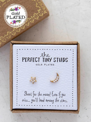 Tiny Stud Earrings - Star & Moon