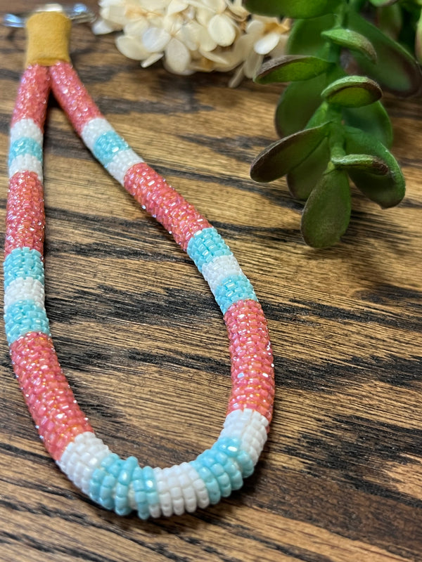 Handmade Beaded Key Fobs - Pink + Teal