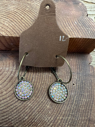 Gold Hoops with Pink Druzy Dangles