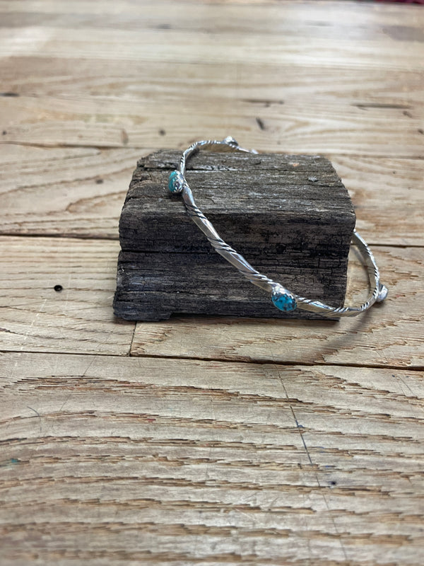 Silver Pearl Ranch -  Sterling Silver and Green Turquoise  Bangle Bracelet