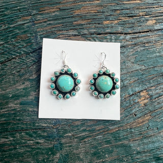Aaron Davis Turquoise Circle Cluster Dangle Earrings
