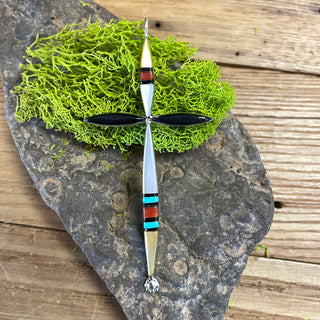 Silver Cross Pendant - Turquoise with Onyx