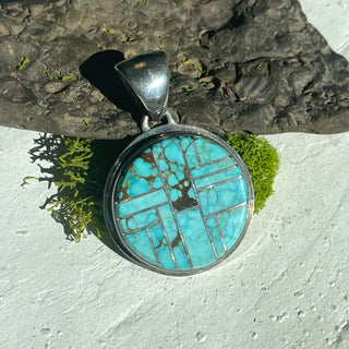 Round Silver Pendant with Turquoise Inlay