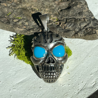 Large Silver Skull with Turquoise