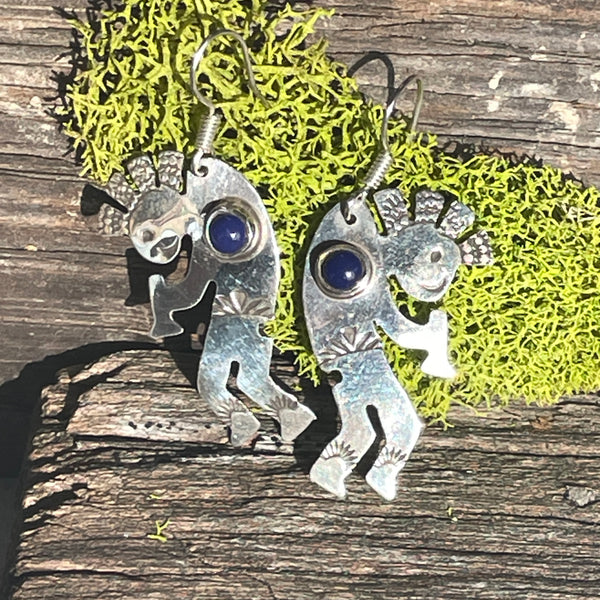 Silver Kokopelli Earrings with Lapis