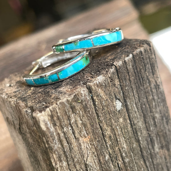 Silver Huggie Earring with Turquoise Inlay
