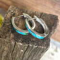 Silver Huggie Earring with Turquoise Inlay