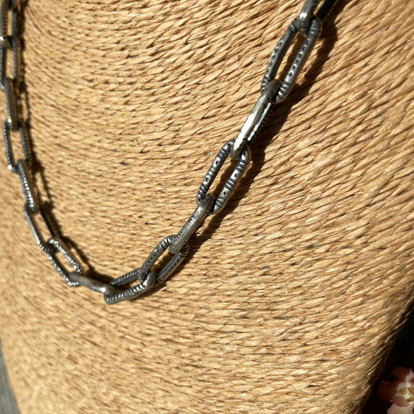 Silver Pearl Ranch - Navajo Textured Sterling Silver Chain-Link Necklace