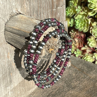 Silver Pearl Ranch - Navajo Pearl and Purple Spiny Oyster Wrap Bracelet
