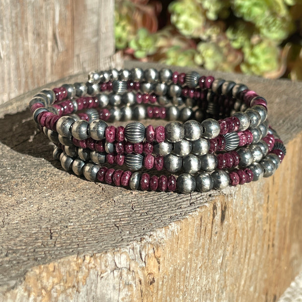Silver Pearl Ranch - Navajo Pearl and Purple Spiny Oyster Wrap Bracelet