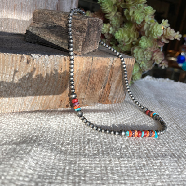 Silver Pearl Ranch -  Navajo Pearl with Multi Colored Stone 16