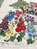 Cottage with Embroidered Floral Walk Way - Quilt Table Topper