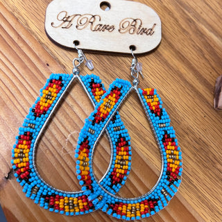 Buy blue Rare Bird Hand-Beaded Dangle Hoops