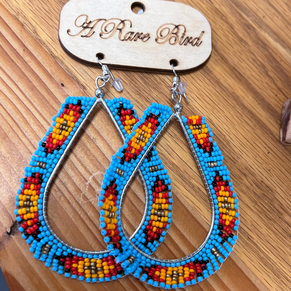 Rare Bird Hand-Beaded Dangle Hoops