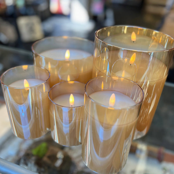 Gold Glass Pillar Candle (battery operated)