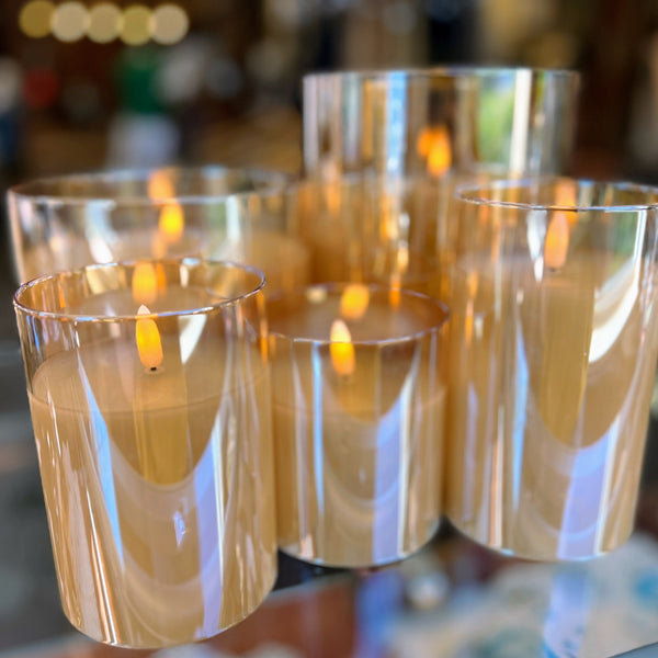 Gold Glass Pillar Candle (battery operated)