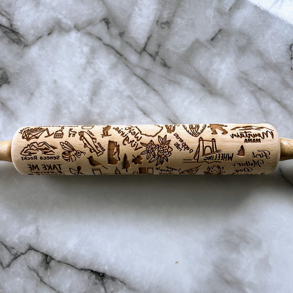 West Virginia State Icons Embossed Rolling Pin