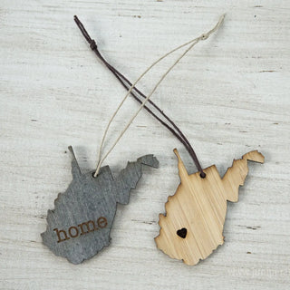 Rustic Wood West Virginia Outline Ornament with Heart Home