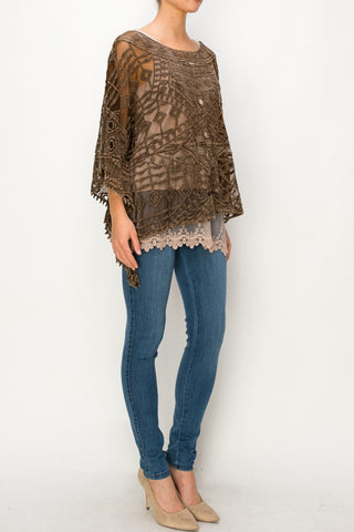Crochet Lace Top - Brown