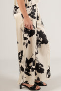 Two Tone Print Lined Satin Front Slit Wide Leg Pants