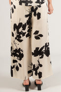Two Tone Print Lined Satin Front Slit Wide Leg Pants